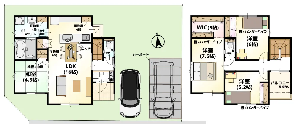 リビングカウンター付き、スッキリ片付く間取り
