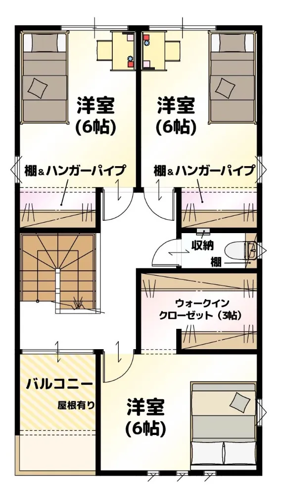 ２F:全個室６帖以上で一人の時間も大切に